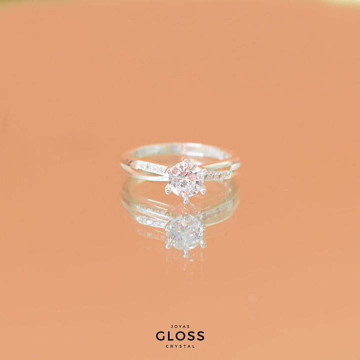 Anillo Solitario Diamante Plata 925 - Joyas Gloss Crystal