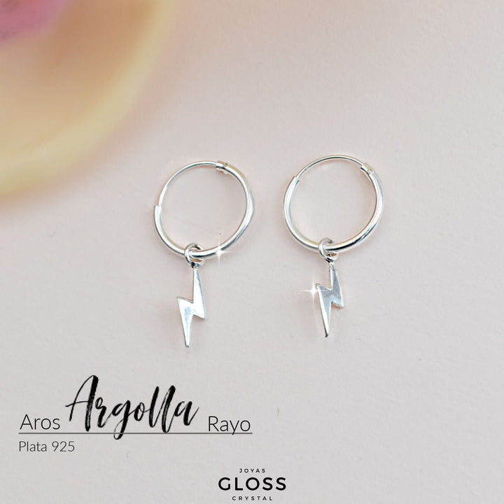 Aros Argolla Rayo Plata - Joyas Gloss Crystal