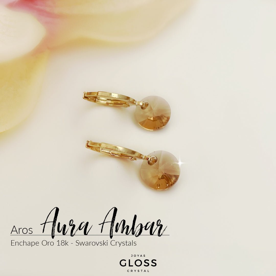 Aros Aura Ambar Oro Cristal - Joyas Gloss Crystal