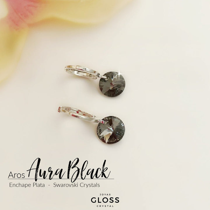 Aros Aura Black Plata - Joyas Gloss Crystal