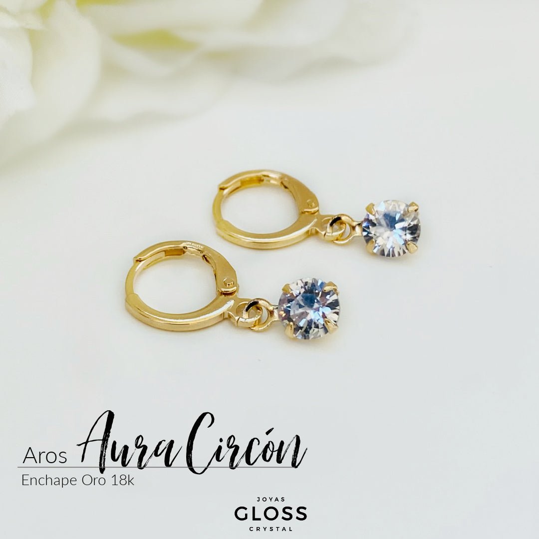 Aros Aura Circón Oro - Joyas Gloss Crystal