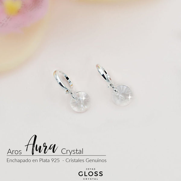 Aros Aura Crystal Plata Cristal Genuino - Joyas Gloss Crystal