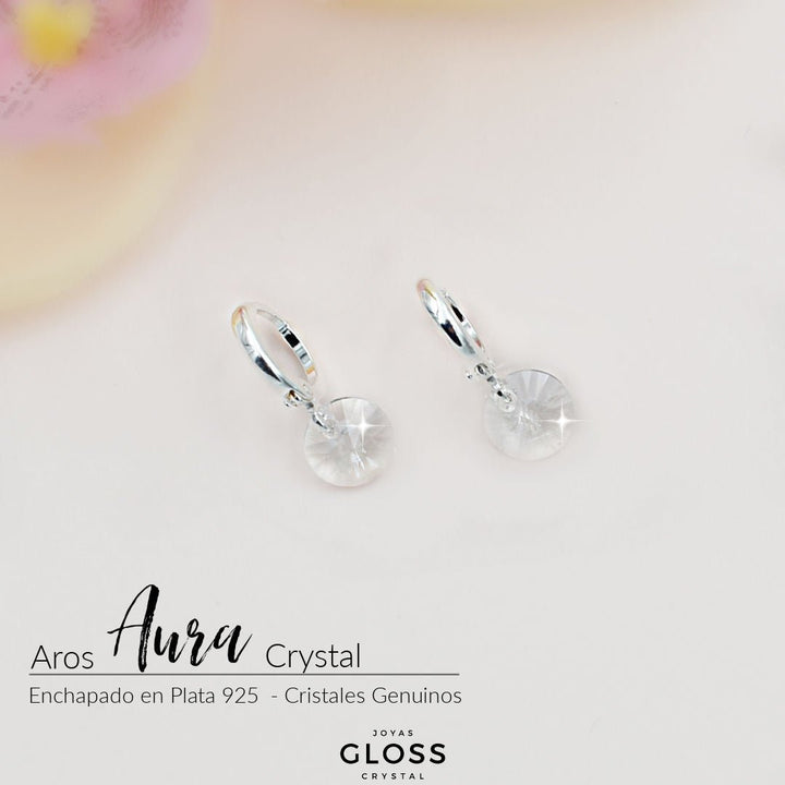 Aros Aura Crystal Plata Cristal Genuino - Joyas Gloss Crystal