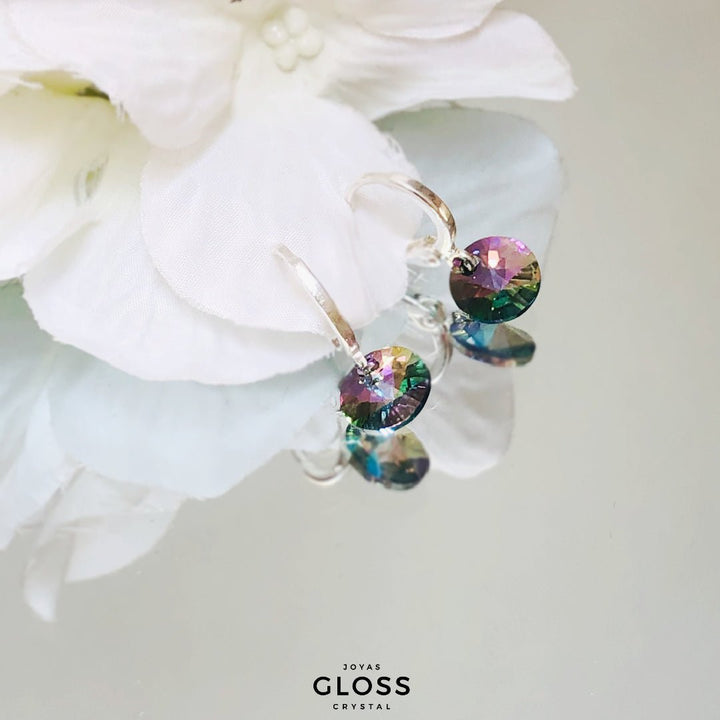 Aros Aura Paraiso Plata Cristal Genuino - Joyas Gloss Crystal