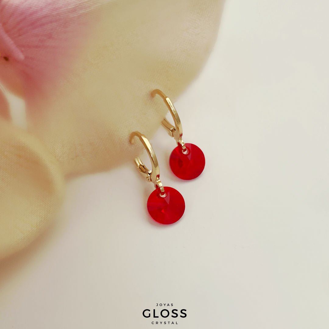 Aros Aura Rojo Oro Cristal Genuino - Joyas Gloss Crystal