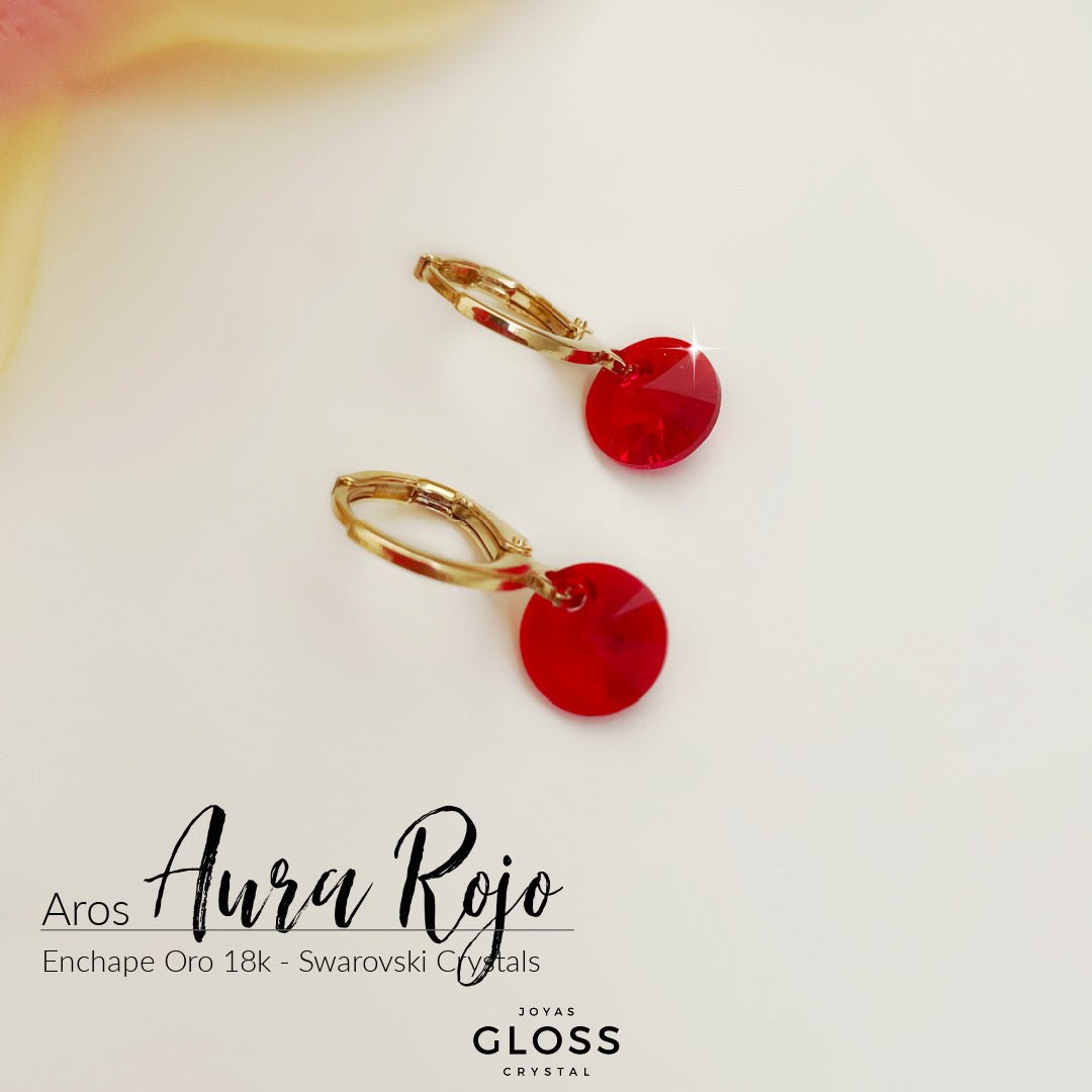 Aros Aura Rojo Oro Cristal Genuino - Joyas Gloss Crystal