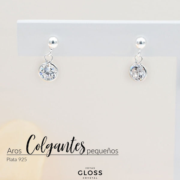 Aros Colgante Pequeños Plata Circón - Joyas Gloss Crystal
