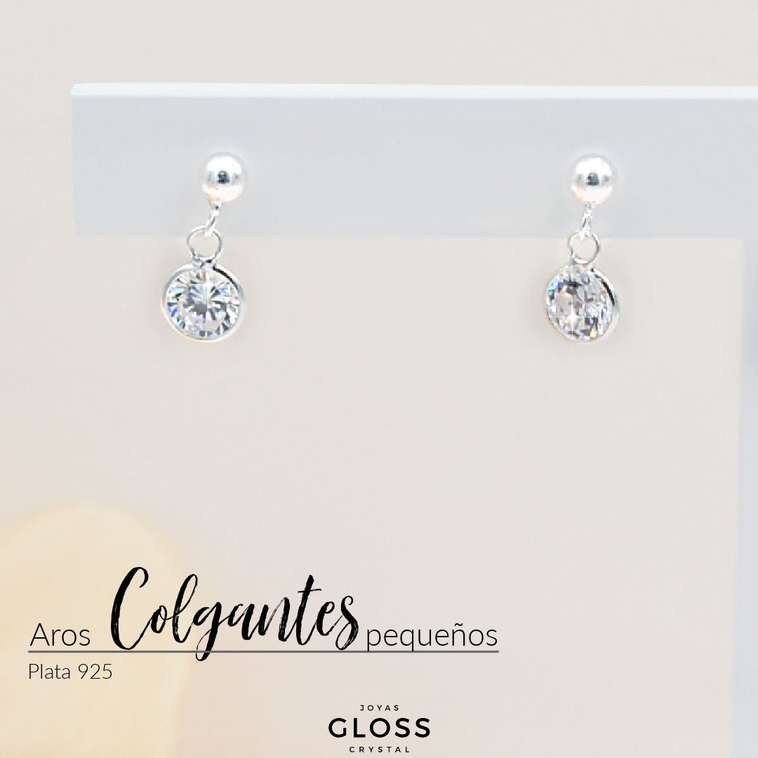 Aros Colgante Pequeños Plata Circón - Joyas Gloss Crystal