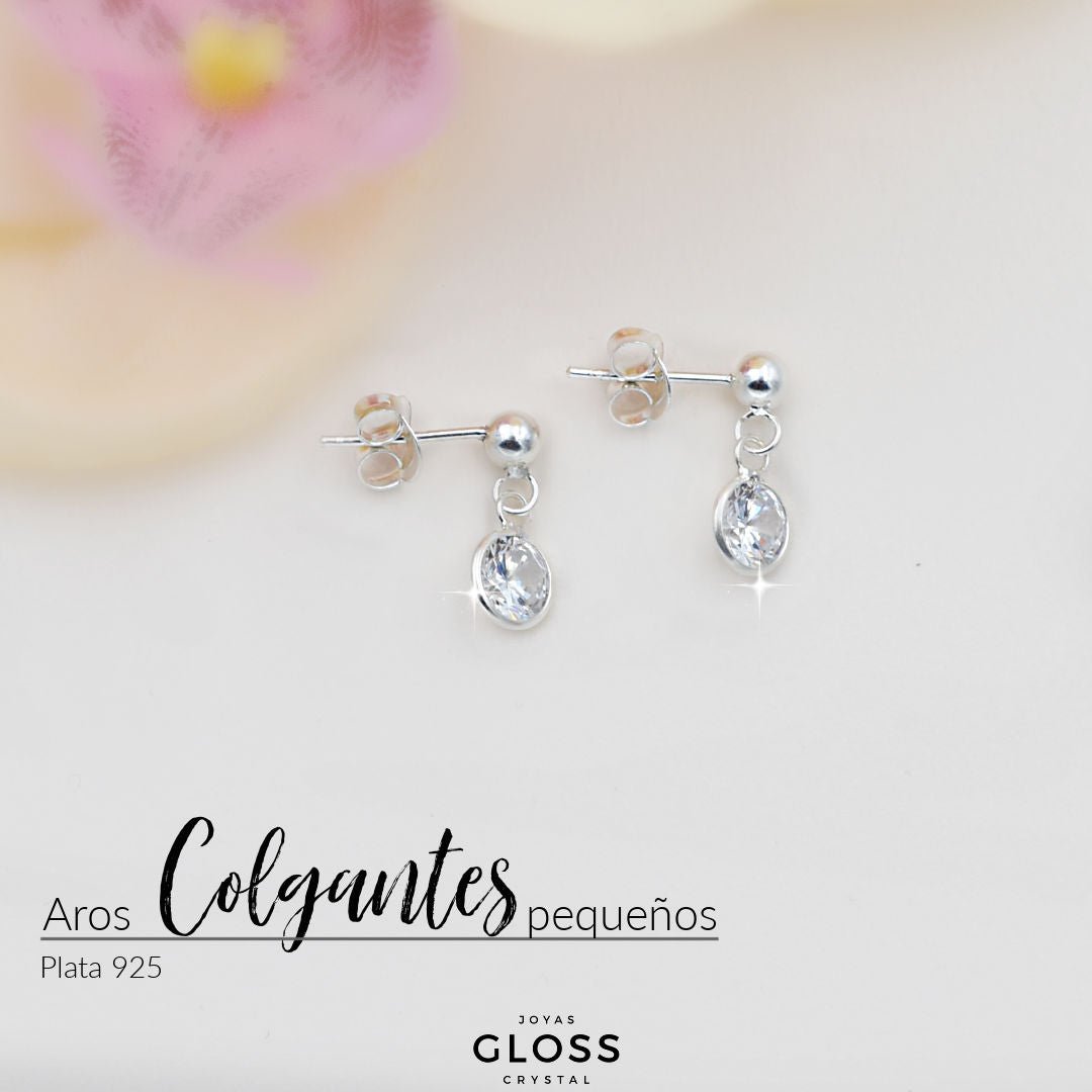 Aros Colgante Pequeños Plata Circón - Joyas Gloss Crystal