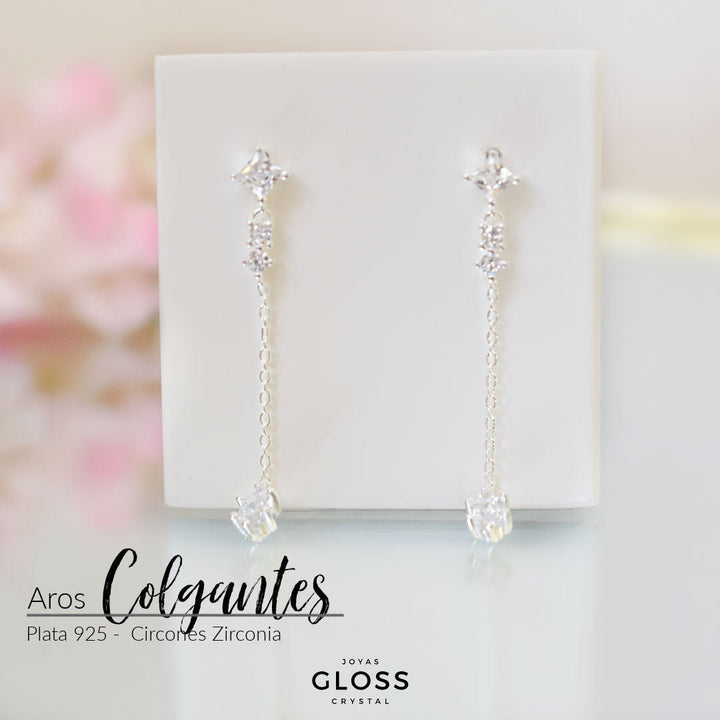 Aros Colgantes Novia Plata Circón - Joyas Gloss Crystal