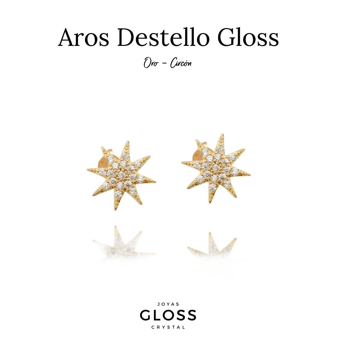 Aros Destello Enchape Oro 18k - Joyas Gloss Crystal