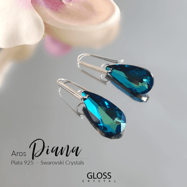 Aros Diana Azul Cristal Genuino - Joyas Gloss Crystal
