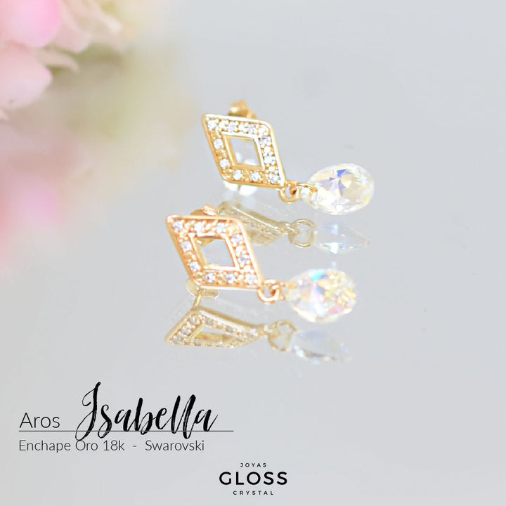 Aros Isabella Oro Cristales Swarovski - Joyas Gloss Crystal