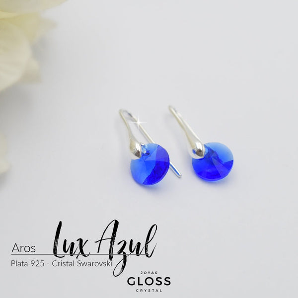 Aros Lux Azul Plata - Joyas Gloss Crystal