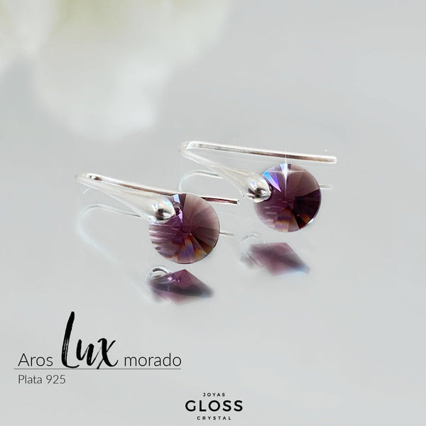 Aros Lux Morado Plata - Joyas Gloss Crystal