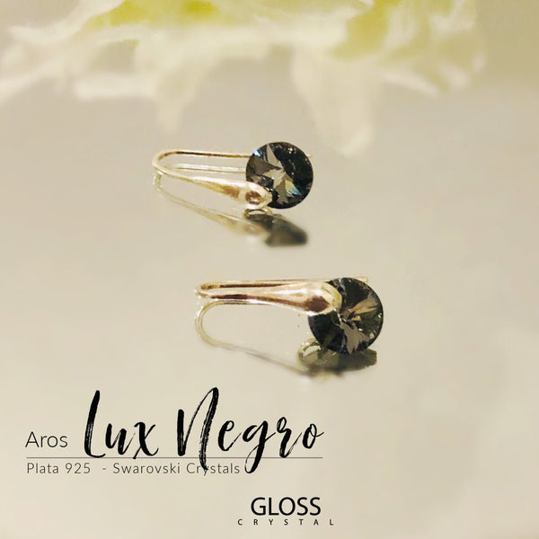 Aros Lux Negro Plata - Joyas Gloss Crystal