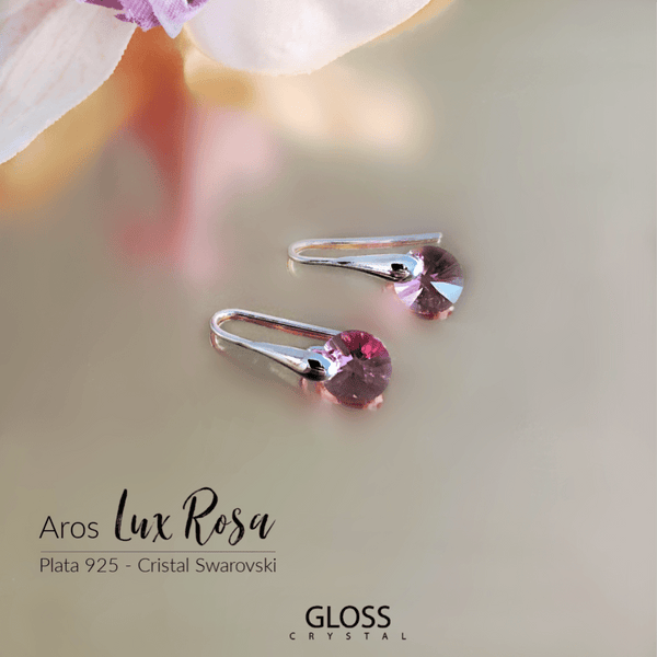 Aros Lux Rosa Plata - Joyas Gloss Crystal