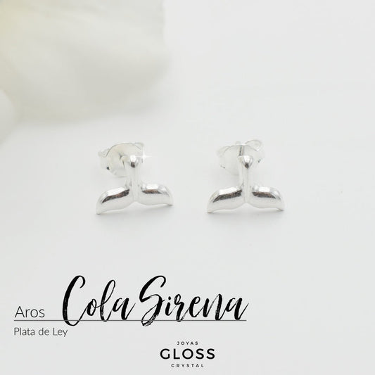 Aros Punto Luz Plata Cola Sirena - Joyas Gloss Crystal