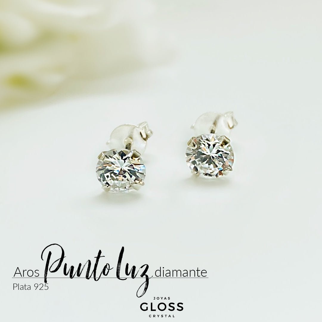 Aros Punto Luz Plata Diamante - Joyas Gloss Crystal