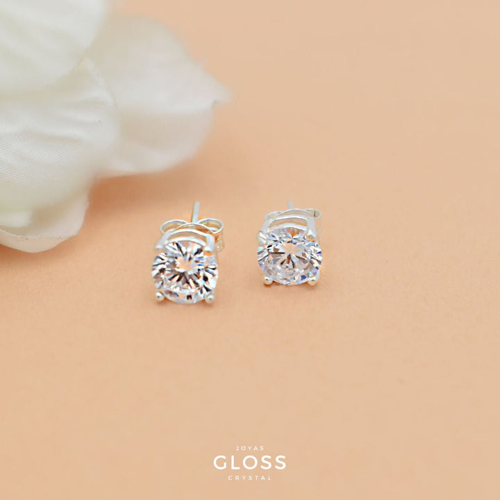 Aros Punto Luz Plata Diamante Grande - Joyas Gloss Crystal