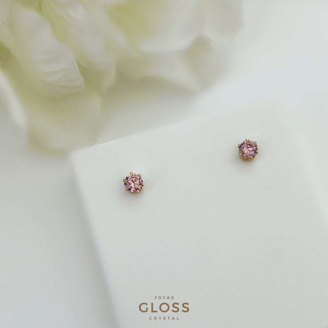 Aros Punto Luz Rosado - Joyas Gloss Crystal