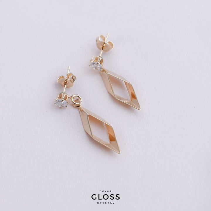 Aros Rombo Baño de Oro - Joyas Gloss Crystal