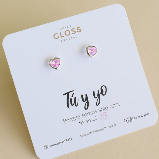 Aros Tu y yo Rosado Plata - Joyas Gloss Crystal