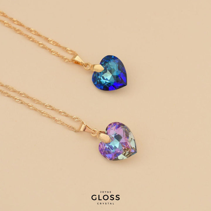 Collar Corazón Titanic Azul Baño de Oro - Joyas Gloss Crystal
