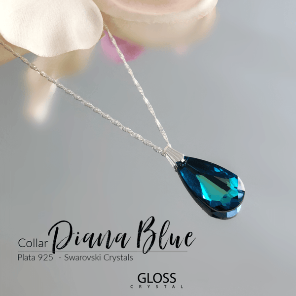 Collar Diana Azul Gota Plata Cristal Genuino - Joyas Gloss Crystal