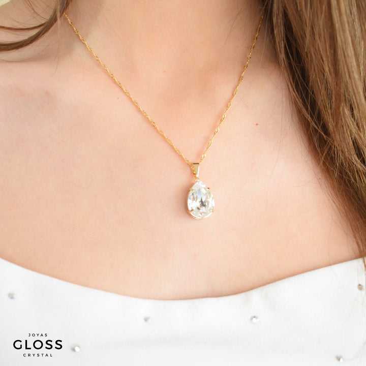 Collar Gota Diamonds Crystal Grande Oro 18k - Joyas Gloss Crystal