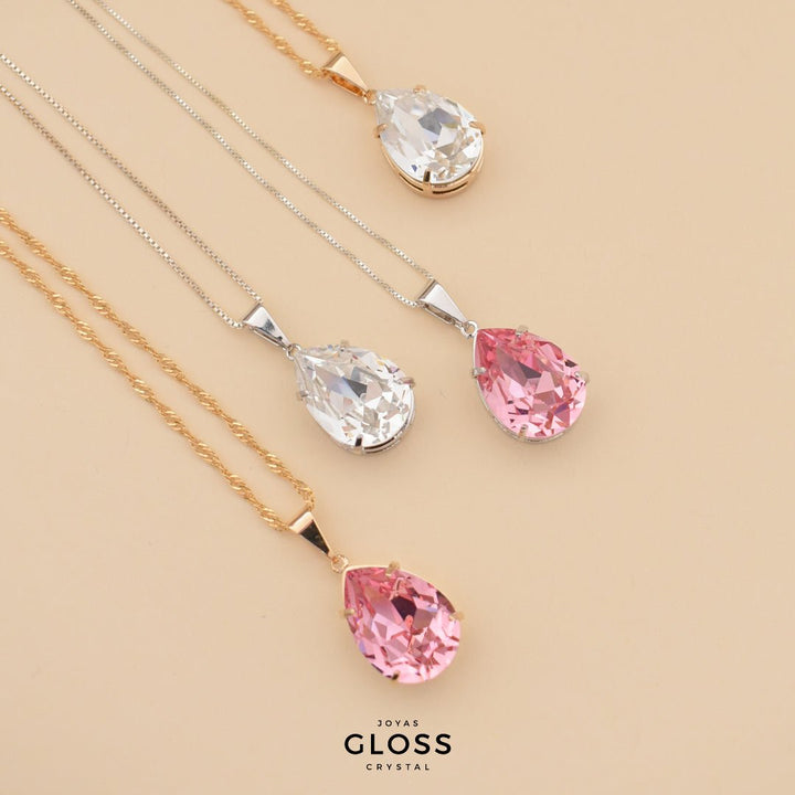 Collar Gota Diamonds Crystal Rodinado - Joyas Gloss Crystal