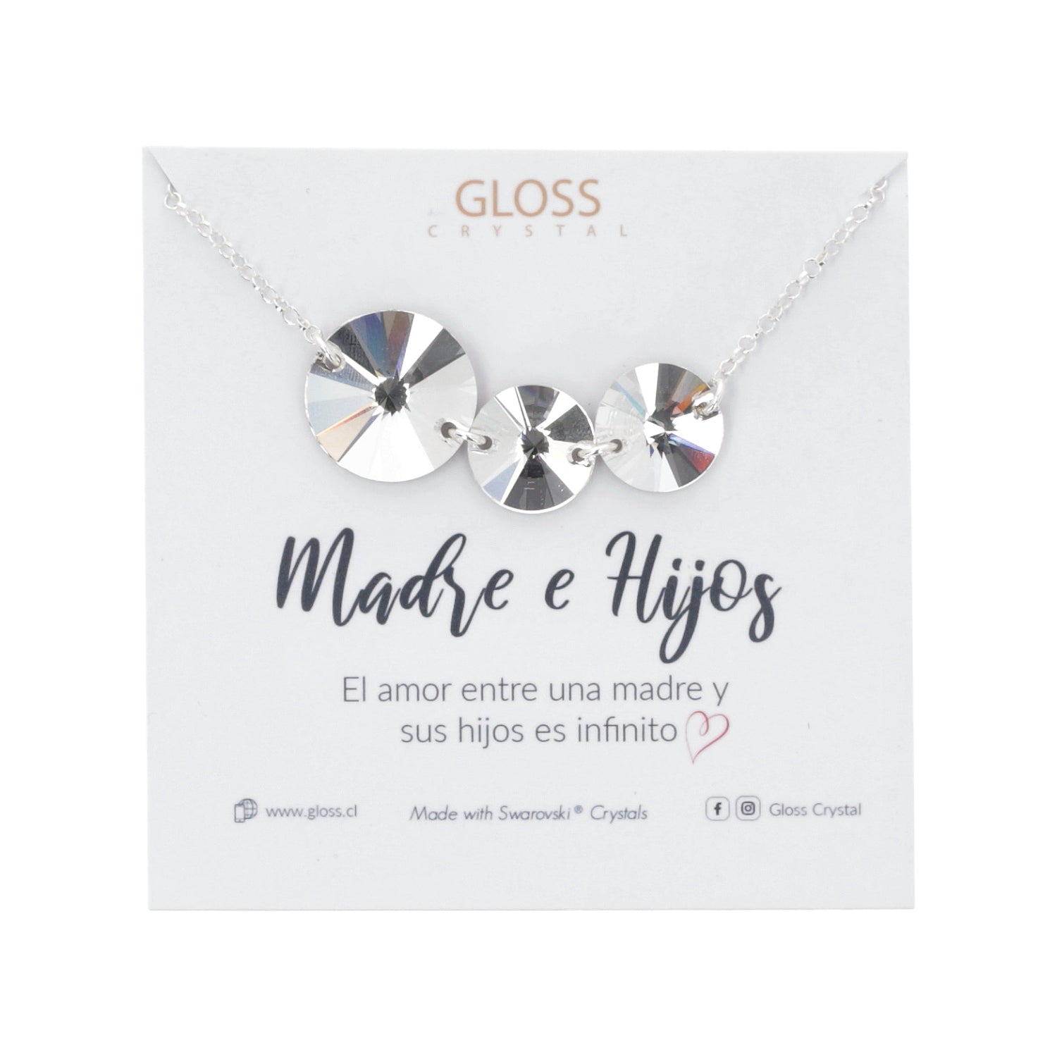 Collar Madre e Hijos Plata 925 Cristal Genuino - Joyas Gloss Crystal