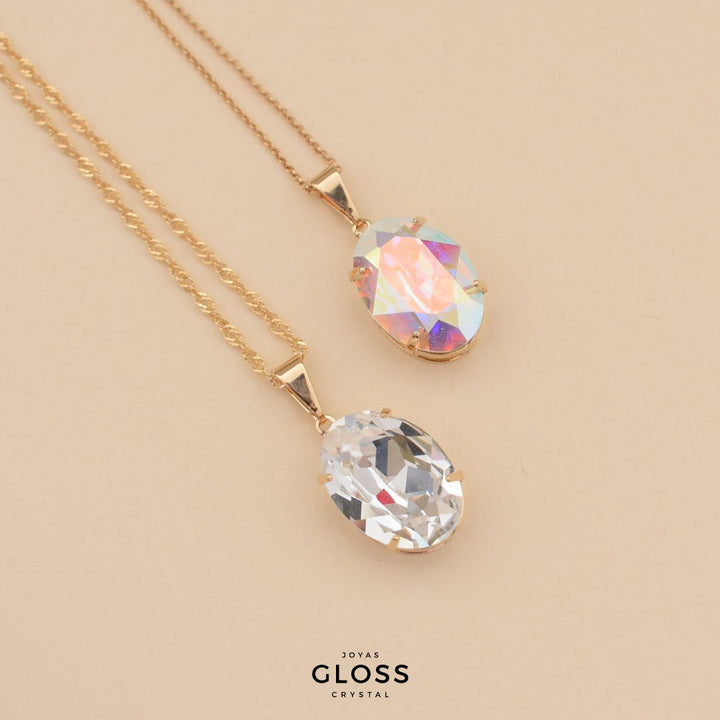 Collar Ovalado Diamonds Tornasol Baño de Oro - Joyas Gloss Crystal
