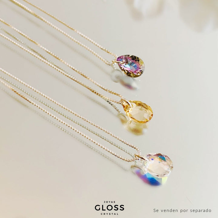 Collar Punto Luz Chic Ambar Plata - Joyas Gloss Crystal