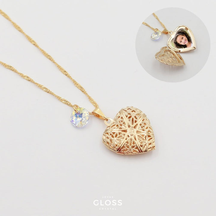 Collar Relicario Corazón Oro - Joyas Gloss Crystal