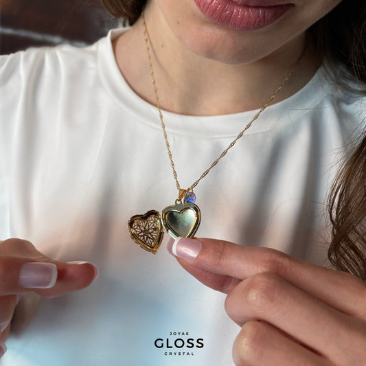 Collar Relicario Corazón Oro - Joyas Gloss Crystal