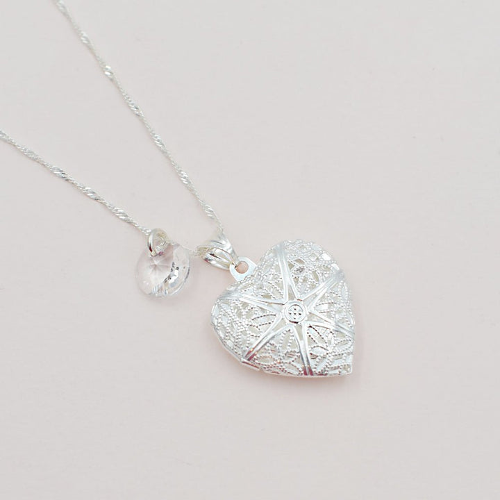 Collar Relicario Corazón Plata - Joyas Gloss Crystal