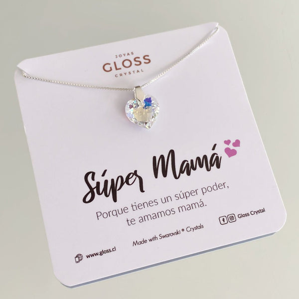 Collar Súper Mamá Plata - Joyas Gloss Crystal