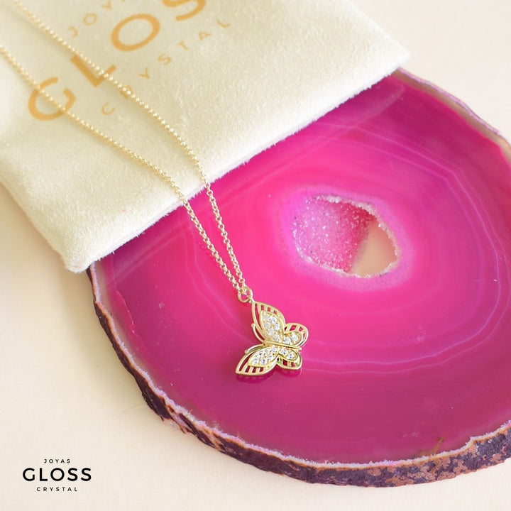 Collar Te Amo Mariposa Oro - Joyas Gloss Crystal