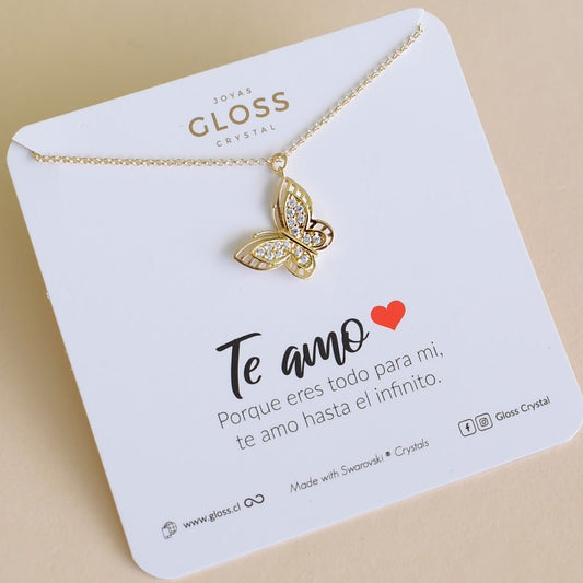 Collar Te Amo Mariposa Oro - Joyas Gloss Crystal