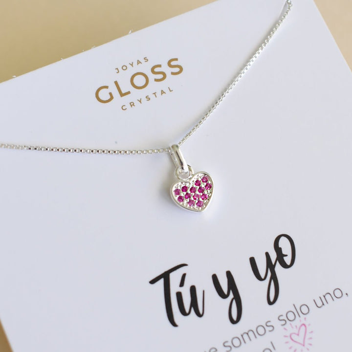 Collar Tú y yo corazón Plata - Joyas Gloss Crystal