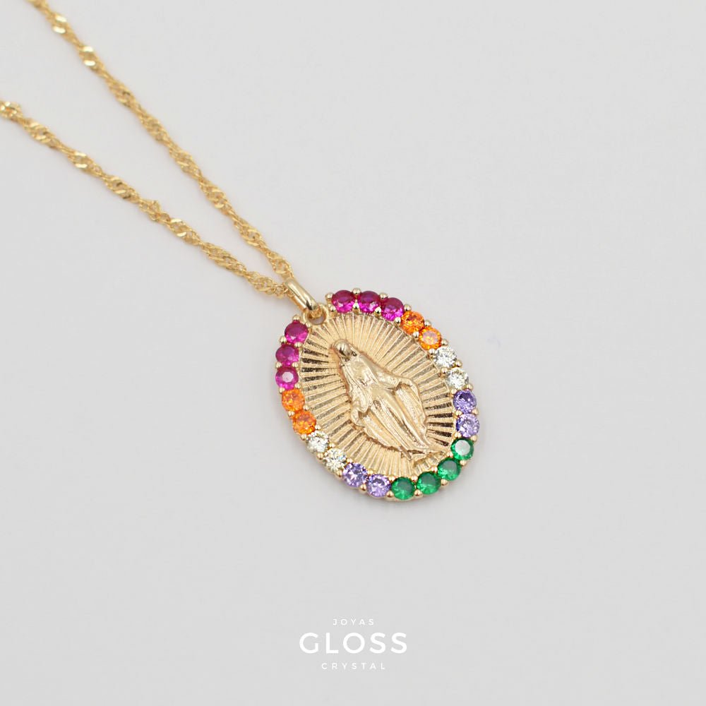 Collar Virgen Multicolor Oro - Joyas Gloss Crystal