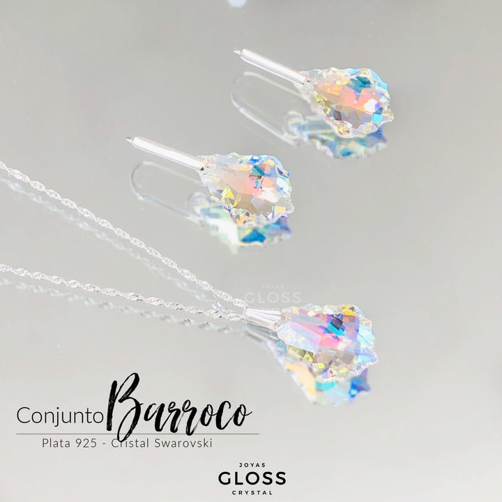 Conjunto Barroco Plata Cristal Genuino - Joyas Gloss Crystal