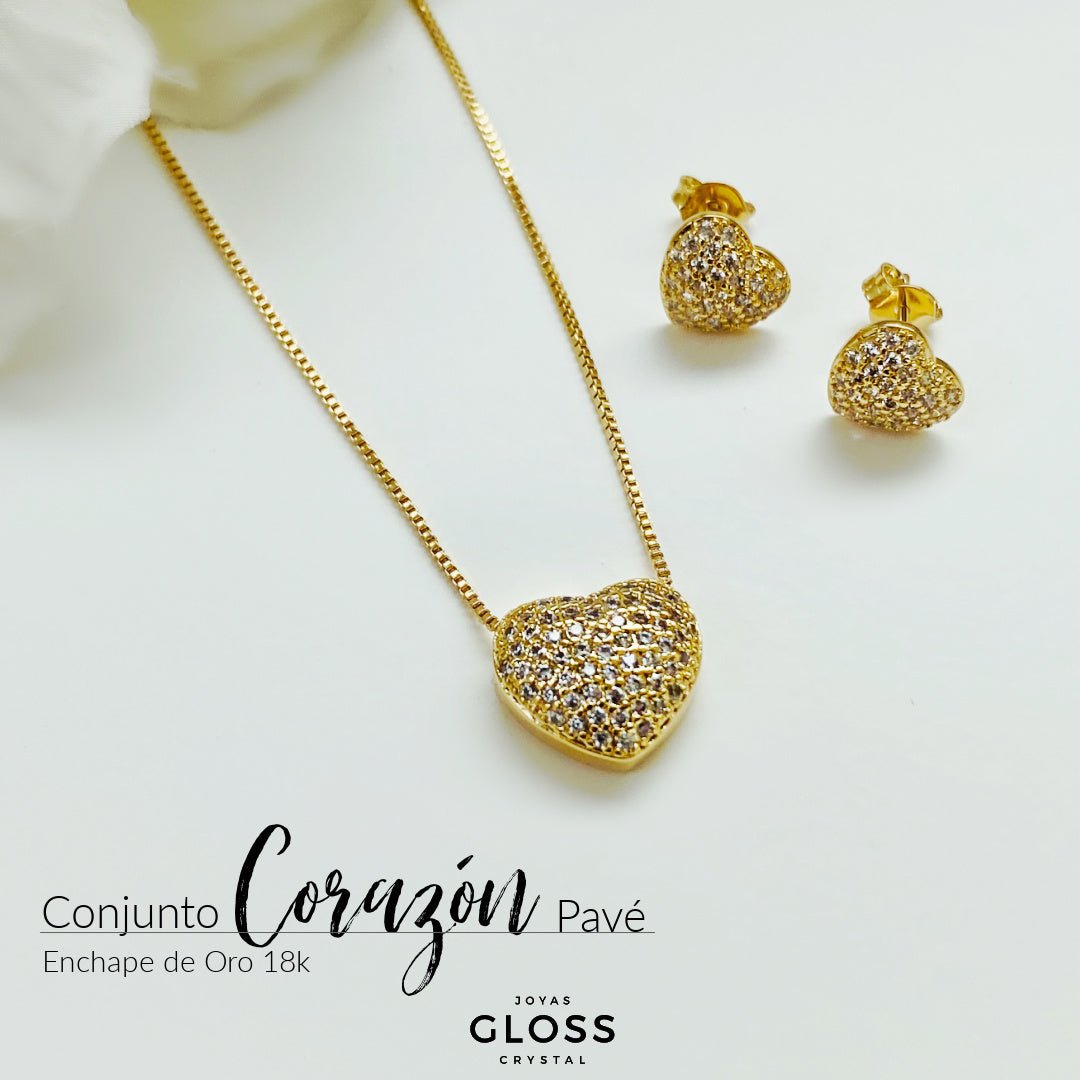 Conjunto Corazón Pave - Joyas Gloss Crystal