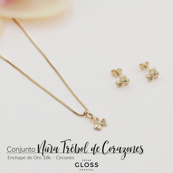 Conjunto Niña Trébol de Corazones - Joyas Gloss Crystal