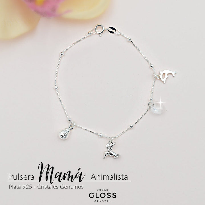 Pulsera Plata 925 Mamá Animalista - Joyas Gloss Crystal