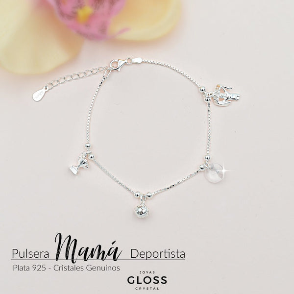 Pulsera Plata 925 Mamá Deportista - Joyas Gloss Crystal