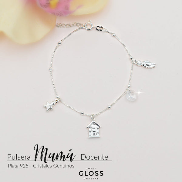 Pulsera Plata 925 Mamá Docente - Joyas Gloss Crystal