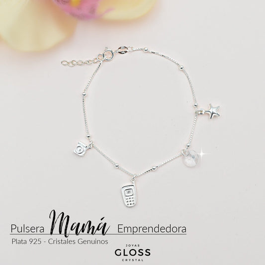 Pulsera Plata 925 Mamá Emprendedora - Joyas Gloss Crystal