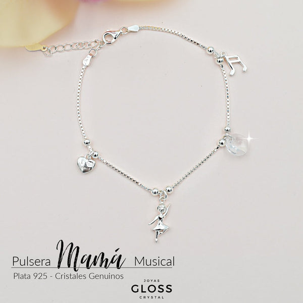 Pulsera Plata 925 Mamá Musical - Joyas Gloss Crystal